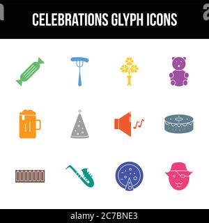 Unique celebration vector glyph icon set Stock Vector