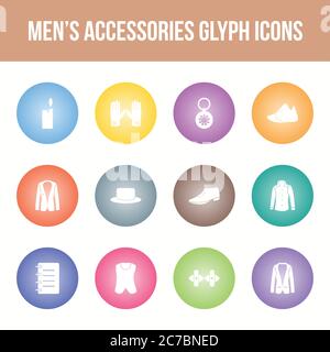 Unique men's accessories vector glyph icon set Stock Vector