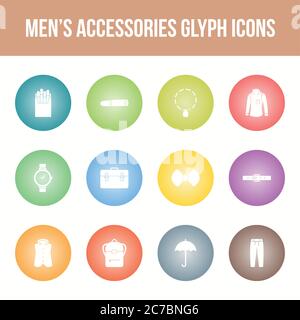 Unique men's accessories vector glyph icon set Stock Vector