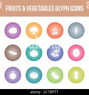 Unique fruits & vegetables vector glyph icon set Stock Vector