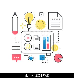 Big idea, finding solution, brainstorming, creative thinking vector concept in trendy line with gradient flat color style Stock Vector