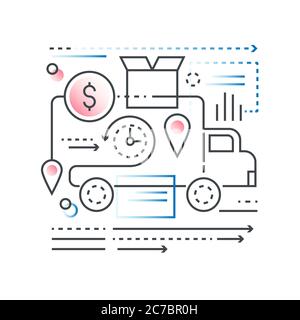 Delivery transportation, warehouse service concept in trendy line with gradient flat color style Stock Vector