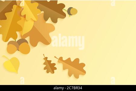 Vector Realistic background with autumn color oak leaves and acorns Stock Vector