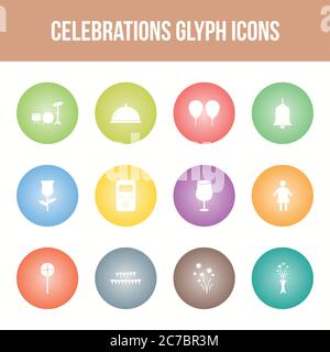 Unique celebration vector glyph icon set Stock Vector