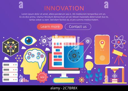 Vector trendy flat gradient color innovation concept template banner with icons and text Stock Vector