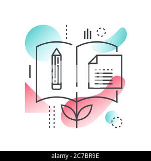 Knowledge, science, school online education and university vector concept in trendy line with gradient flat color Stock Vector
