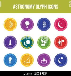 Unique astronomy vector glyph icon set Stock Vector