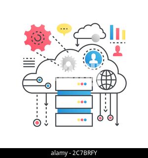 Cloud computing technology service, data storage concept in trendy line with gradient flat color style Stock Vector