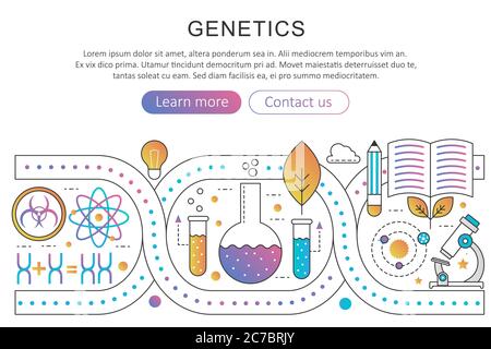 Panoramic template poster of genetic engineering, nanotechnology and bio modification concept in trendy flat gradient line gradient vector illustration Stock Vector