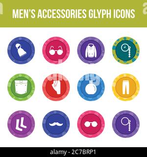 Unique men's accessories vector glyph icon set Stock Vector