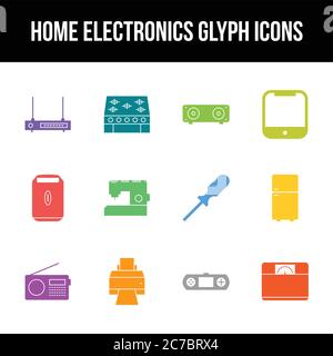 Unique home electronics vector glyph icon set Stock Vector