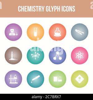 Unique chemistry vector glyph icon set Stock Vector