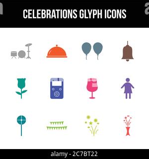 Unique celebration vector glyph icon set Stock Vector