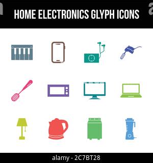 Unique home electronics vector glyph icon set Stock Vector
