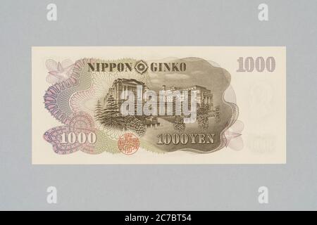 Backside of Japanese banknote 1000 yen, Hirobumi Ito design, Private Collection Stock Photo