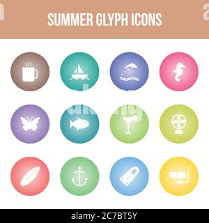 Unique summer vector glyph icon set Stock Vector