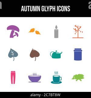 Unique autumn vector glyph icon set Stock Vector