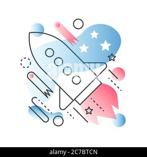 Galaxy space ship rocket vector concept in trendy line with gradient flat color Stock Vector