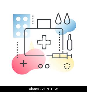 Medicine, pharmacy vector concept in trendy line with gradient flat color Stock Vector