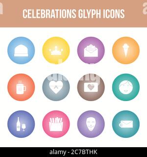 Unique celebration vector glyph icon set Stock Vector