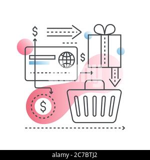 Online shopping concept in trendy line with gradient flat color style Stock Vector