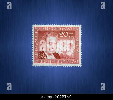 Postage stamp from the FRG Berlin. Printed on 11/30/1957. German mothers recovery work. Stock Photo