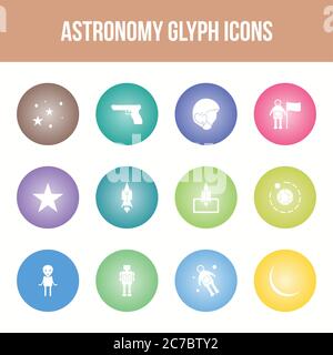 Unique astronomy vector glyph icon set Stock Vector