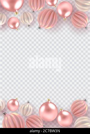Christmas background with Christmas balls of pearl, a spiral balls on a transparent vertical background. Vector Stock Vector
