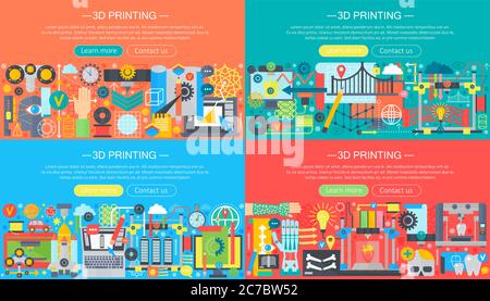 Volumetric 3d printing and modeling concepts collection. 3d compositing construction template design, web header vector illustration Stock Vector