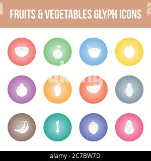 Unique fruits & vegetables vector glyph icon set Stock Vector