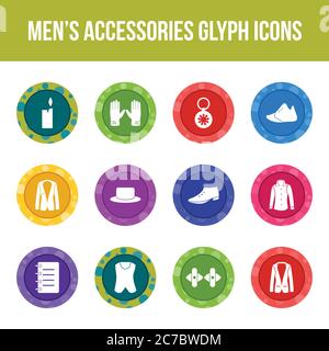 Unique men's accessories vector glyph icon set Stock Vector