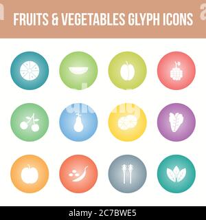 Unique fruits & vegetables vector glyph icon set Stock Vector