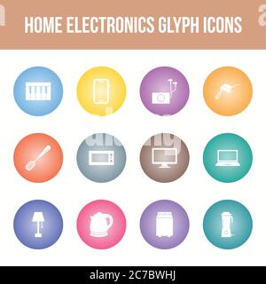 Unique home electronics vector glyph icon set Stock Vector