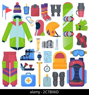 Mountain snowboarding equipment vector icons set isolated Stock Vector