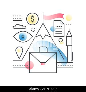 Business motivation, teambuilding, leadership vector concept in trendy line with gradient flat color style Stock Vector