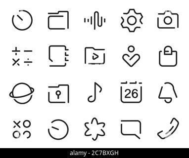 Dashed Outline universal smartphone ui Icons set. Editable user interface stroke icon. Vector thin line vector icon set for web design and website application Stock Vector