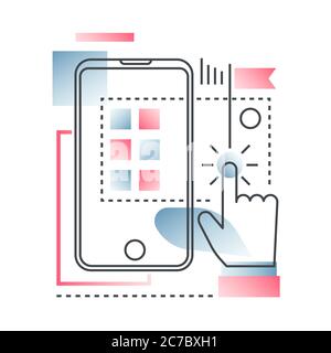 Innovation, high technology vector concept in trendy line with gradient flat color Stock Vector