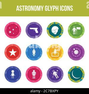 Unique astronomy vector glyph icon set Stock Vector