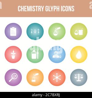 Unique chemistry vector glyph icon set Stock Vector