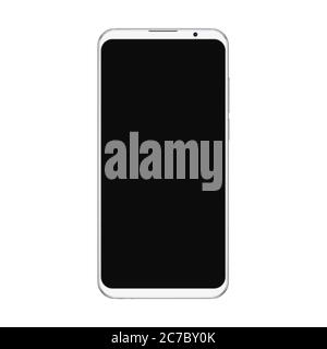Realistic trendy white smartphone mockup with blank black screen isolated on white background. For any user interface test or presentation Stock Vector