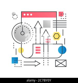 SEO search engine optimization, web development concept vector concept in trendy line with gradient flat color Stock Vector
