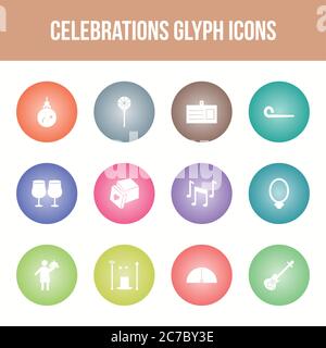 Unique celebration vector glyph icon set Stock Vector