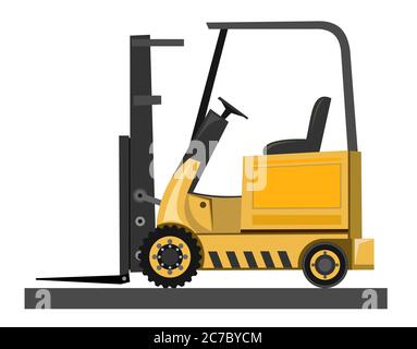 Forklift. Vector. Loading boxes, bricks, stones, barrels, cardboard packaging, bags, cement. Pallets for freight. Loader. Wooden pallets. Loading Stock Vector