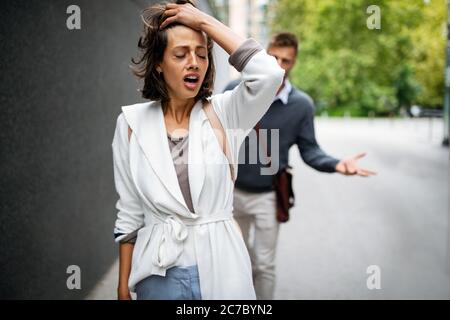 Frustrated couple arguing and having marriage problems Stock Photo