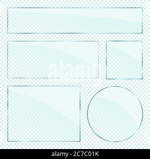 Vector Realistic glass plates layers set on transparent alpha background Stock Vector