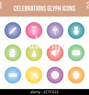 Unique celebration vector glyph icon set Stock Vector