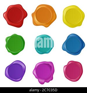 Retro vintage seal wax stamps vector set. Collection of multicolor realistic stamp waxes. Protection and certification, guarantee and quality mark Stock Vector