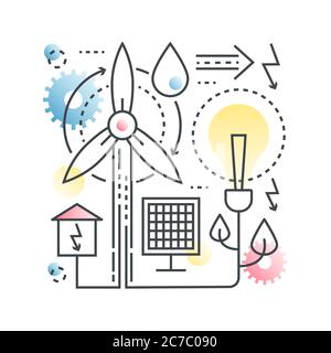 Ecology, green energy, clear environment vector concept in trendy line with gradient flat color Stock Vector