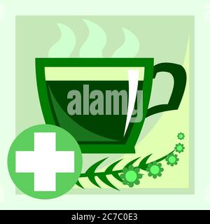 Herbal tea. Vector. Herbal tea substitute. Healthy food and medicine. Banner, graphic button for the site menu. Herbal tea symbol for herbalists. Stock Vector