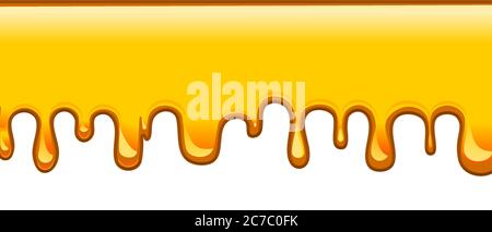 Honey drip background vector. The jets flow down. Simple flat style. Design element for the label of honey products. Isolated on a white background. Stock Vector